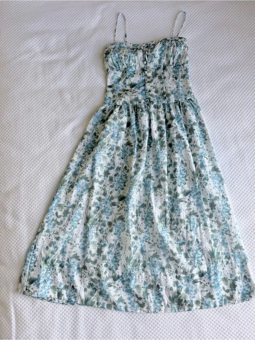 NWT ASTR the Label Capria Pleated Milkmaid Midi Dress, Blue Green floral | Small